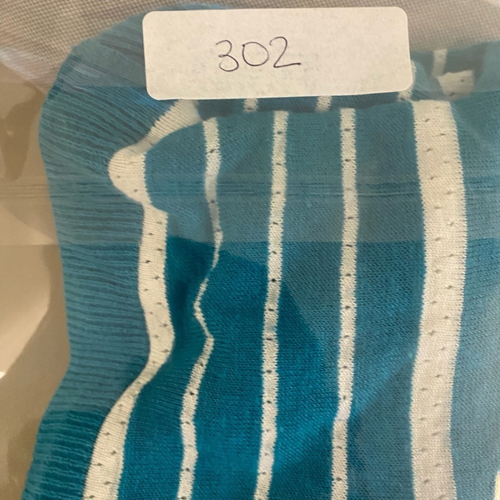 Talbots Sweater Shirt Teal Striped Linen Blend 3/4 Length Medium Petite Coastal - Picture 16 of 16